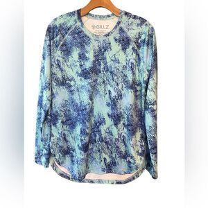 Gillz Sz L Blue Green Fish Scale Pattern Outdoor Fishing Surfing Sun Fabric Top